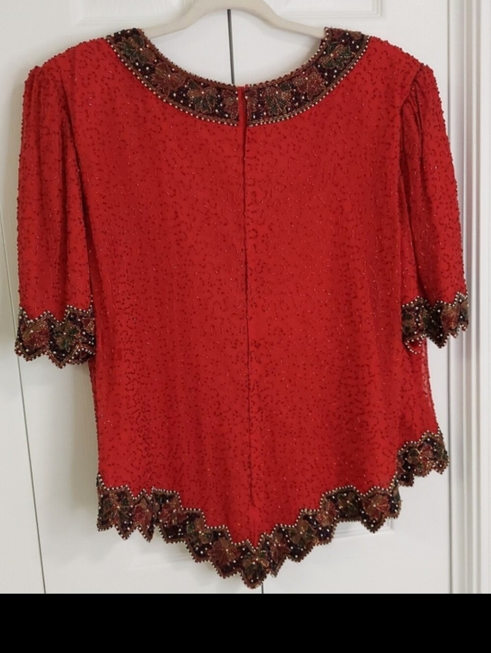 Laurence Kazar Top, Size 2X, Red 100% Silk, Beaded Holiday Party - Picture 10 of 12